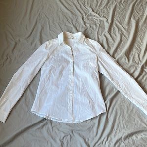Love Tree solid white button up v neck, size small.